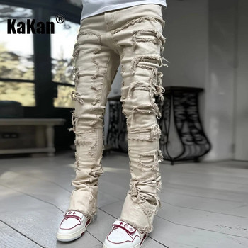 Kakan - Νέο ευρωπαϊκό και αμερικανικό Heavyweight Streetwise Stretch Patch Jeans για άνδρες, High Street Straight Fit Long Jeans16-3001