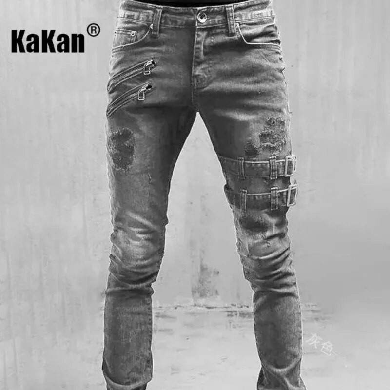 Kakan - Ανδρική μοτοσυκλέτα με προσωπικότητα, σφιχτό τζιν με μικρό πόδι, ανοιξιάτικο και φθινόπωρο νέο μακρύ τζιν K05-0019