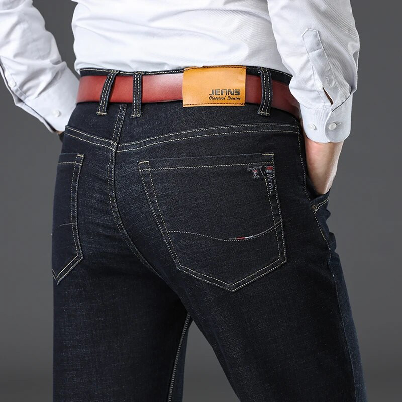 Vyriški džinsai Verslo įprastos tiesios viso ilgio džinsinės kasdienės džinsinės kelnės elastingos tamprios medžiagos kelnės