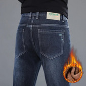 Vīriešu ikdienas džinsi, silti, vilnas kokvilnas zīmola apģērbi, tievi, 2022. gada ziema, jauni džinsa bikses, taisnas bikses, elastīgas džinsa, vīriešu 28-40