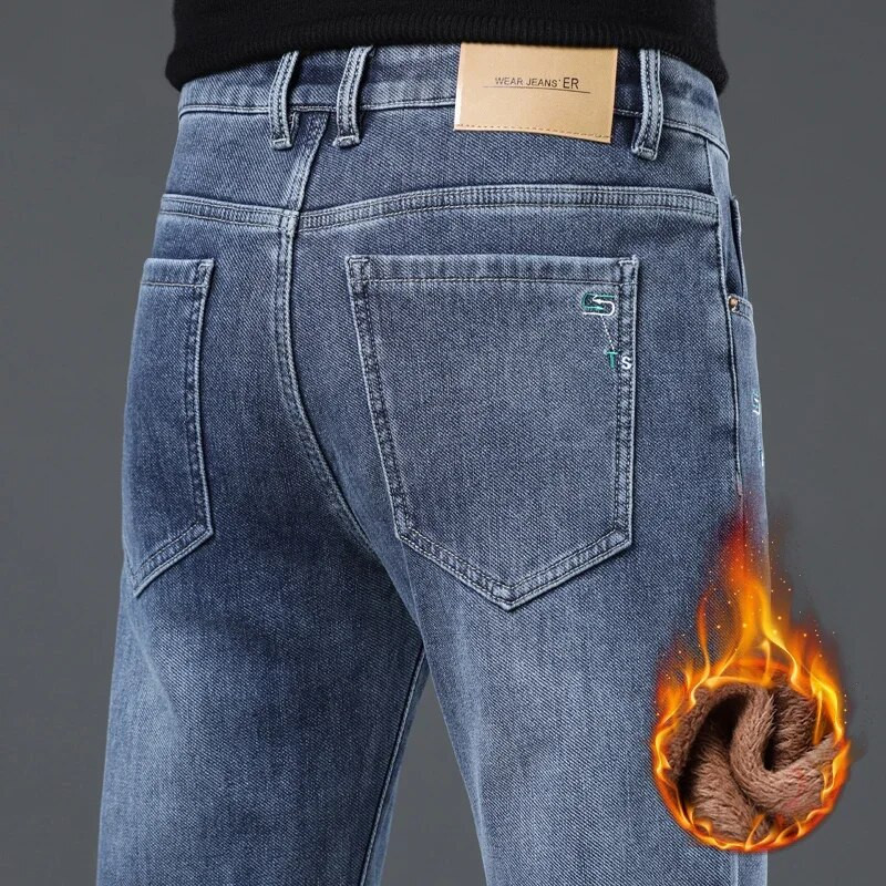 Vīriešu ikdienas džinsi, silti, vilnas kokvilnas zīmola apģērbi, tievi, 2022. gada ziema, jauni džinsa bikses, taisnas bikses, elastīgas džinsa, vīriešu 28-40