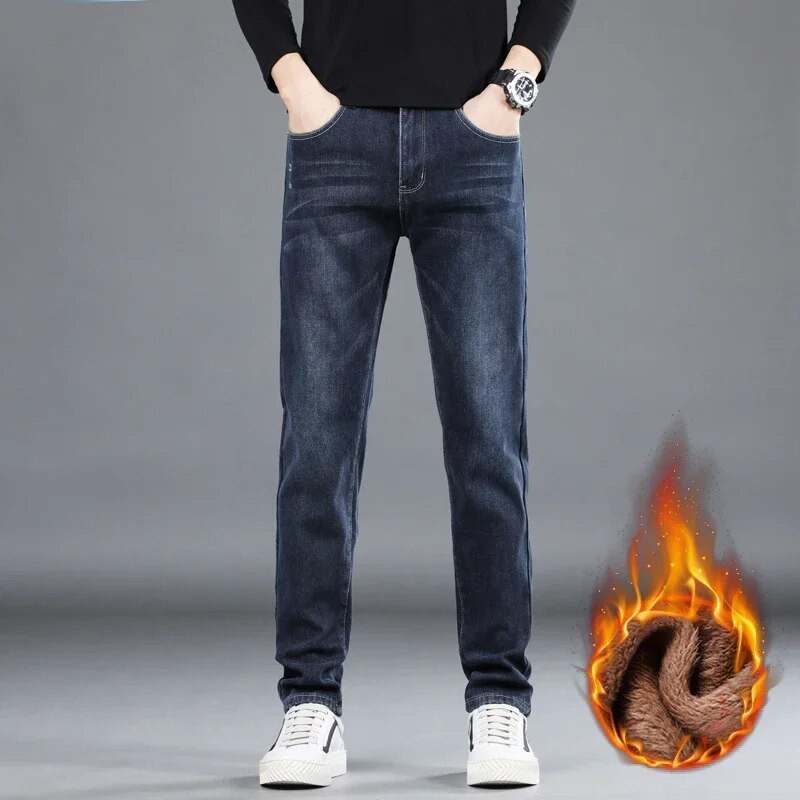 Vīriešu ikdienas džinsi, silti, vilnas kokvilnas zīmola apģērbi, tievi, 2022. gada ziema, jauni džinsa bikses, taisnas bikses, elastīgas džinsa, vīriešu 28-40