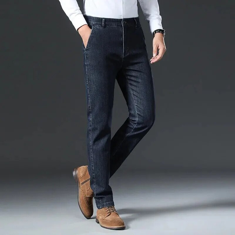 Ανδρικό Κλασικό Μεσαίωνα ίσιο τζιν ψηλόμεσο ευέλικτο φθινόπωρο Άνετο μακρύ παντελόνι βαμβακερό υλικό