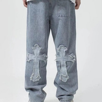 Ανδρικά streetwear φαρδιά τζιν παντελόνια Cross Hip Hop Ανδρικά φαρδιά τζιν Παντελόνια Γυναικεία Υπερμεγέθη Boyfriend Jeans Τζιν Τζιν