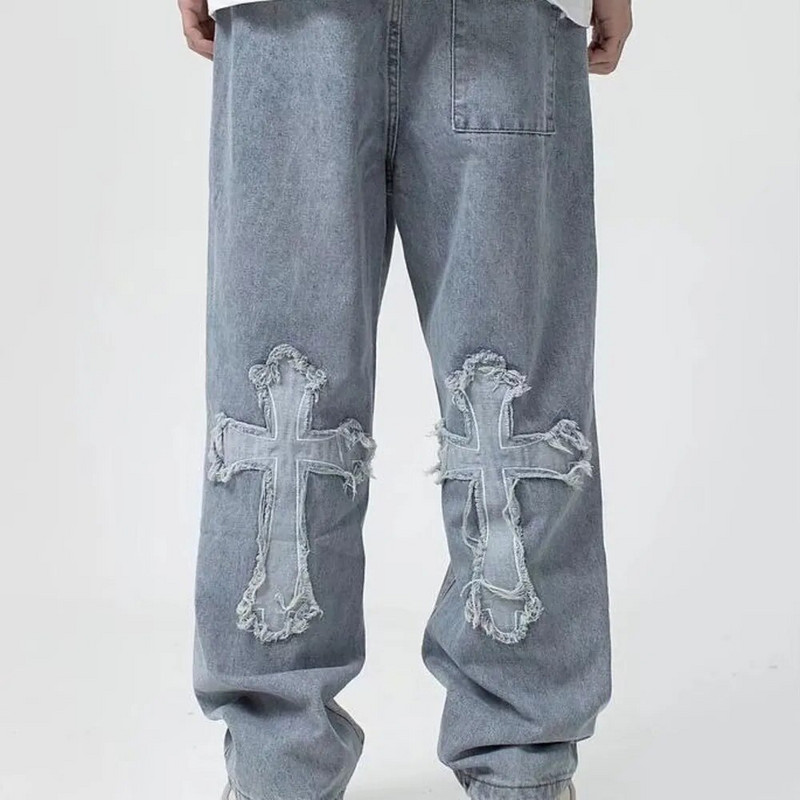 Vyriški gatvės drabužiai Baggy Jeans Kelnės Cross Hip Hop Vyriški laisvi džinsai Kelnės Moteriški Oversized Boyfriend Džinsai Džinsiniai džinsai