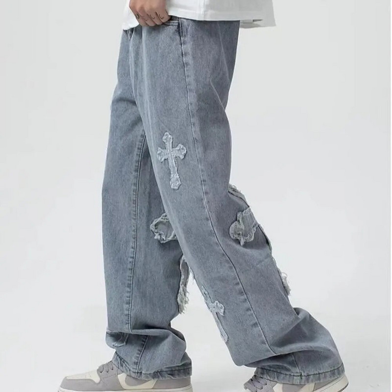 Vyriški gatvės drabužiai Baggy Jeans Kelnės Cross Hip Hop Vyriški laisvi džinsai Kelnės Moteriški Oversized Boyfriend Džinsai Džinsiniai džinsai