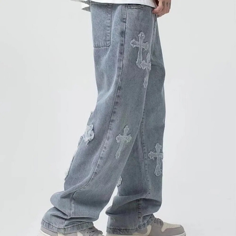 Vyriški gatvės drabužiai Baggy Jeans Kelnės Cross Hip Hop Vyriški laisvi džinsai Kelnės Moteriški Oversized Boyfriend Džinsai Džinsiniai džinsai