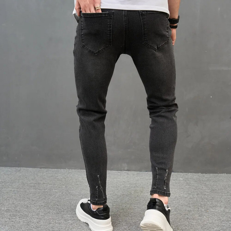 2023. gads. Vīriešu hiphopa plankumaina tinte, apdrukāta, saplēsti, šauri džinsi, bikses, stilīgi ceļgaliem, zīmuļi, džinsi vīriešiem, džinsa bikses