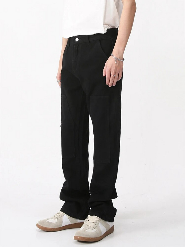 Nauji vyriški krepšiai džinsai, kryžminio užtrauktuko dizaino mados High Street kelnių skalbimo anga Gatvės drabužiai Tiesūs kratiniai džinsai džinsai