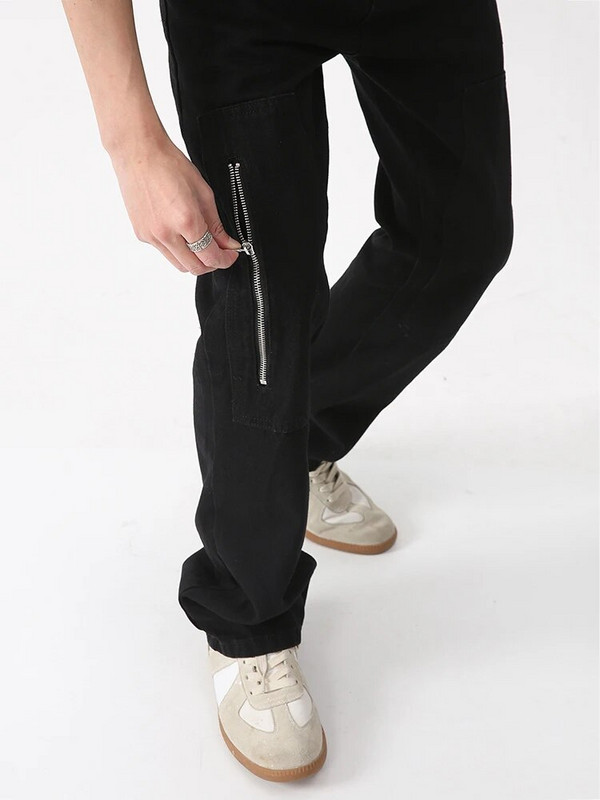 Nauji vyriški krepšiai džinsai, kryžminio užtrauktuko dizaino mados High Street kelnių skalbimo anga Gatvės drabužiai Tiesūs kratiniai džinsai džinsai