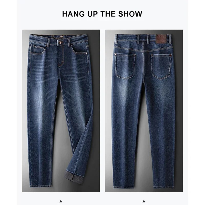 BROWON prekės ženklo vyriški džinsai rudeniniai ir žieminiai sustorėję skalbiniai džinsai vyriškos kelnės Naujos verslo kasdienės tiesios medvilnės Demin kelnės vyriškos