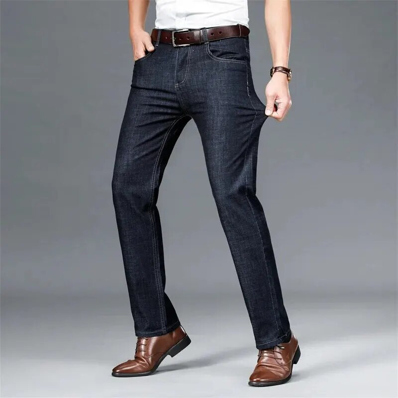 Pavasaris ruduo Vyriški verslo kasdieniai platėjantys džinsai aukštu juosmeniu Ledinis šilkas Minkštas verslo biuras Vidutinio amžiaus tėtis laisvalaikis