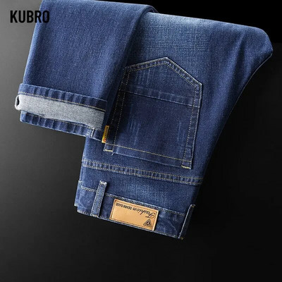 KUBRO Vīriešu Modes Džins Biznesa Ikdienišķa Taisna Regulāra Klasiskā Stila Stretch Džinsu Pavasara Daudzpusīgas Bikses Pantalones Hombre