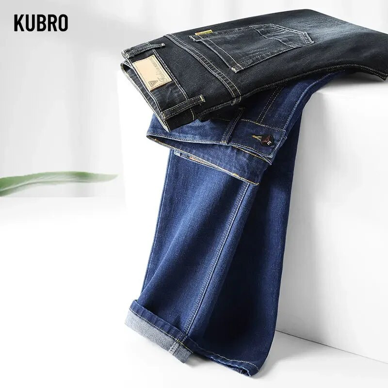 KUBRO Vīriešu Modes Džins Biznesa Ikdienišķa Taisna Regulāra Klasiskā Stila Stretch Džinsu Pavasara Daudzpusīgas Bikses Pantalones Hombre