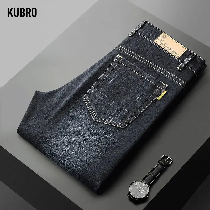KUBRO Vīriešu Modes Džins Biznesa Ikdienišķa Taisna Regulāra Klasiskā Stila Stretch Džinsu Pavasara Daudzpusīgas Bikses Pantalones Hombre