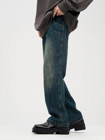 YIHANKE Simple Washing Gradient Jeans Port Wind Retro Tide Μάρκα Nostalgic Blue Φαρδύ παντελόνι Ανδρικό τζιν