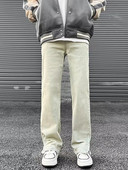 Eiropas un Amerikas stila bikses High Street Amerikāņu retro dzeltenas dubļu džinsi vīriešu rudens brīvas taisnas caurules bikses ar mikro uzplaiksnījumu