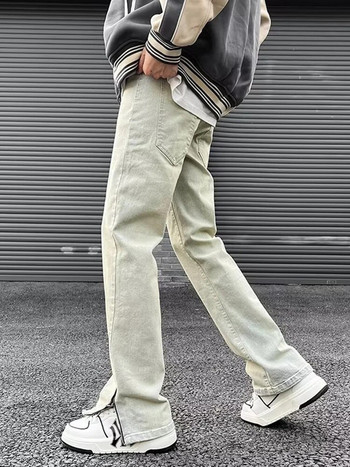 Παντελόνι Ευρωπαϊκού και Αμερικάνικου στιλ High Street American Retro Yellow Mud Jeans Ανδρικά φθινοπωρινά χαλαρά ίσια σωληνάρια παντελόνια με μικρο-φουσκώματα
