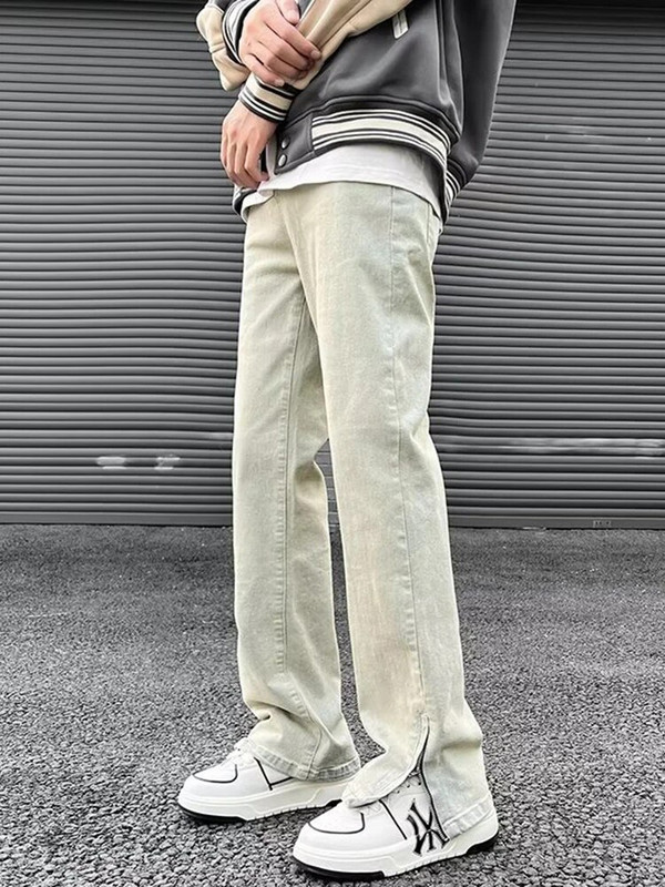 Eiropas un Amerikas stila bikses High Street Amerikāņu retro dzeltenas dubļu džinsi vīriešu rudens brīvas taisnas caurules bikses ar mikro uzplaiksnījumu