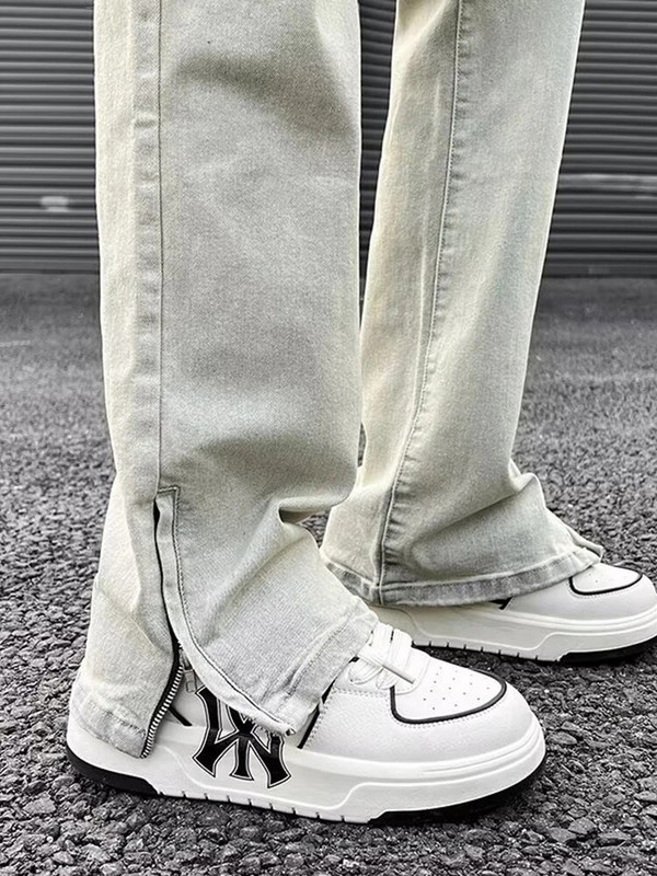 Eiropas un Amerikas stila bikses High Street Amerikāņu retro dzeltenas dubļu džinsi vīriešu rudens brīvas taisnas caurules bikses ar mikro uzplaiksnījumu