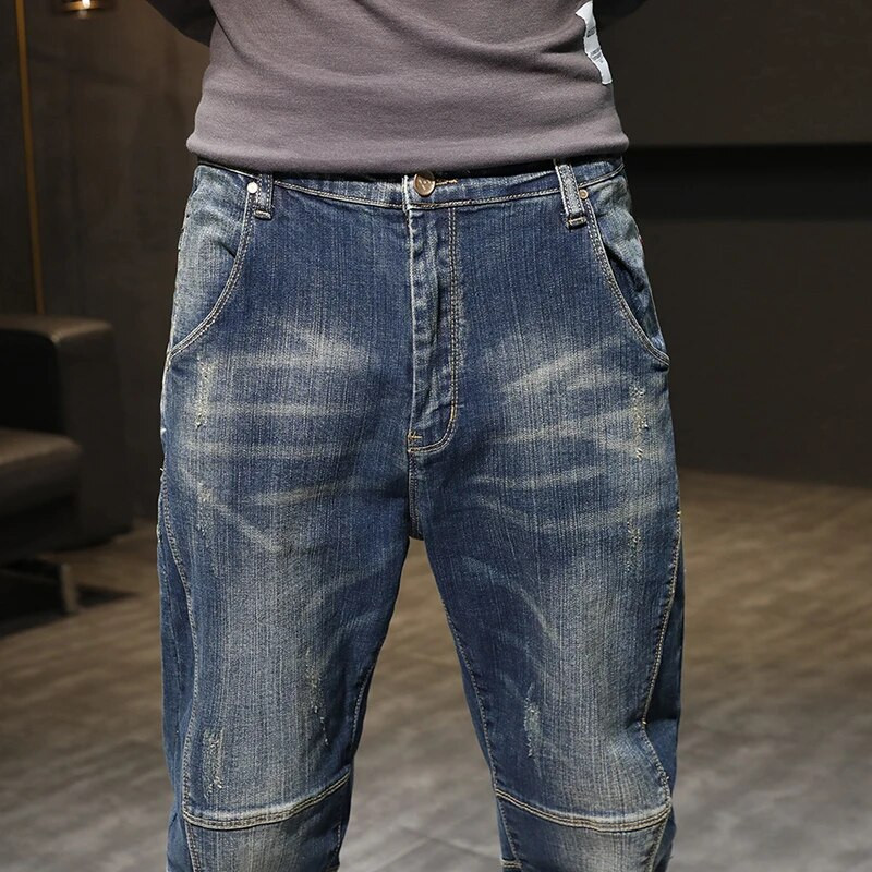 Vīriešu džinsi Bikses Hip Hop Streetwear Vīriešu Harēma Bikses Džinsu Bikses Brīvas Fit Retro Blue Streetch Patchwork Vīriešu Džinsi Hombre