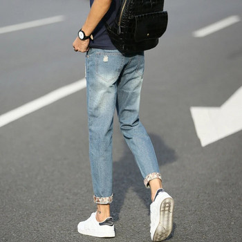 Ανδρικό τζιν Αντρικό παντελόνι Απλό σχέδιο Υψηλής ποιότητας Άνετο Φοιτητικό Καθημερινό καθημερινό παντελόνι τζόκινγκ με σπασμένη τρύπα Κορέας μόδας