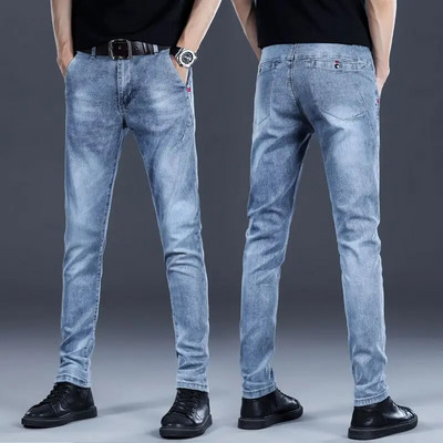 Naujos mados vyriški aukščiausios kokybės rudeniniai džinsai Slim Fit tiesūs laisvalaikio vyriški džinsai tamprūs ploni prabangūs pirkinių minkštinimo kelnės