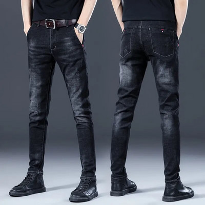Naujos mados vyriški aukščiausios kokybės rudeniniai džinsai Slim Fit tiesūs laisvalaikio vyriški džinsai tamprūs ploni prabangūs pirkinių minkštinimo kelnės