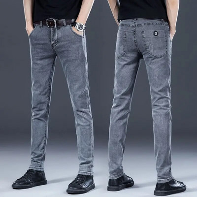 Naujos mados vyriški aukščiausios kokybės rudeniniai džinsai Slim Fit tiesūs laisvalaikio vyriški džinsai tamprūs ploni prabangūs pirkinių minkštinimo kelnės
