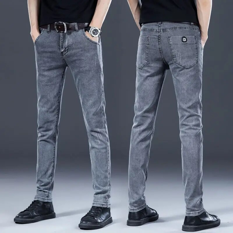 Naujos mados vyriški aukščiausios kokybės rudeniniai džinsai Slim Fit tiesūs laisvalaikio vyriški džinsai tamprūs ploni prabangūs pirkinių minkštinimo kelnės