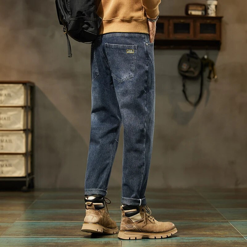 Flīsa biezi melni pelēki džinsi vīriešu brīvi taisni gadījuma šauri pieguļoši pusmūža vīriešu bikses ziemas siltas bikses vīriešu kokvilnas