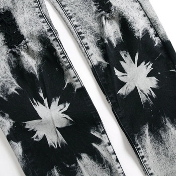 Ανδρικά τζιν Y2k φθινοπωρινά και χειμερινά τζιν παντελόνια casual γκρι χιπ χοπ με λουλούδια στάμπα Παντελόνι Νεανικό μοντέρνο λεπτό σε όλο το μήκος