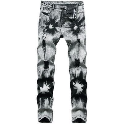 Vyriški džinsai Y2k rudens ir žiemos džinsinės kelnės Laisvalaikio pilkos spalvos hiphopo kelnės su gėlėmis, jaunatviškos, madingos, plonos viso ilgio