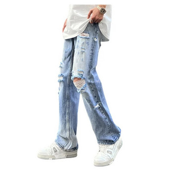Summer High Street American Retro Wash Hip Hop Straight Leg Loose Drop Ripped Jeans Hipster New ανδρικό παντελόνι