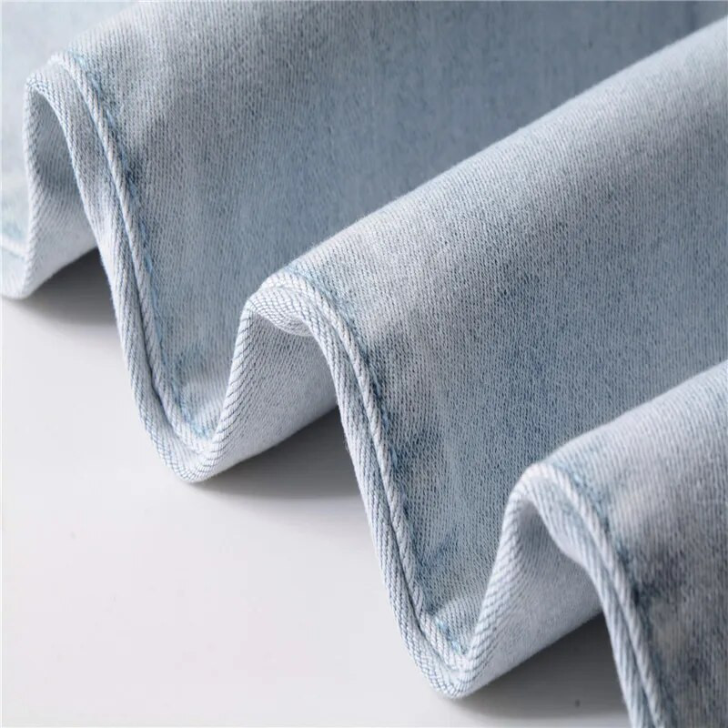 Augstākās kvalitātes 2022. gada modes modes ikdienišķas, caurumu salocītas kroku džinsi vīriešiem, elastīgas kājas, krokas, vīriešu džinsi, hiphopa zīmuļu bikses