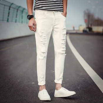 Κορυφαίας ποιότητας 2022 Άνοιξη Φθινόπωρο Casual Joker Ανδρικό με πολλαπλές τρύπες Hip Hop Skinny Jeans Ανδρικό Beggar Παντελόνι Λευκό/μαύρο παντελόνι