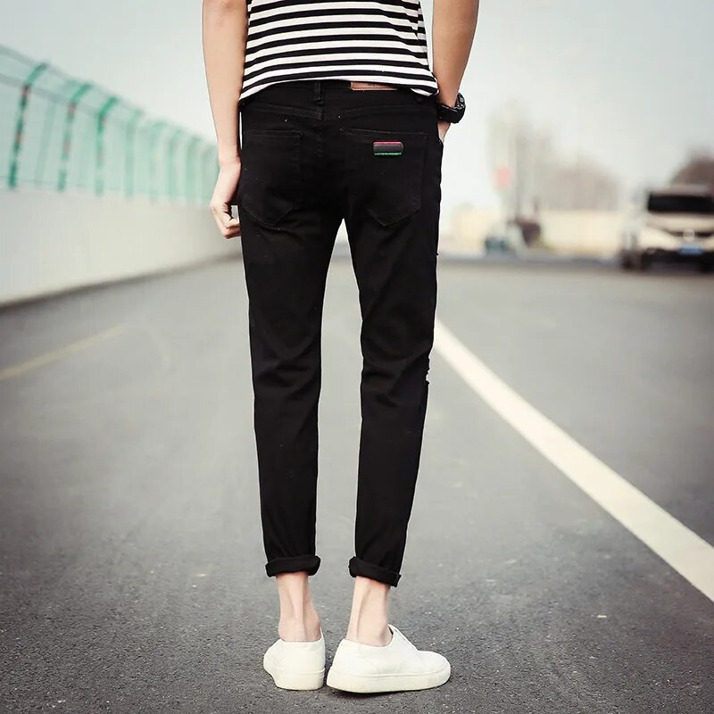 Augstākās kvalitātes 2022. gada pavasara rudens ikdienišķs Džokers Vīriešu Multi Ripped Hole Hip Hop Šauri džinsi Vīriešu Ubaga bikses Baltas/melnas bikses