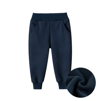 Детски панталони за момчета 2023 Есен Зима Поларени удебелени едноцветни сини черни сиви спортни ежедневни дълги панталони за 1-9 години