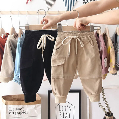 Pantaloni cargo noi din bumbac pentru 2-6 ani, uni, băieți, pantaloni sport casual Enfant Garcon, copii, pantaloni, haine 2-8 ani