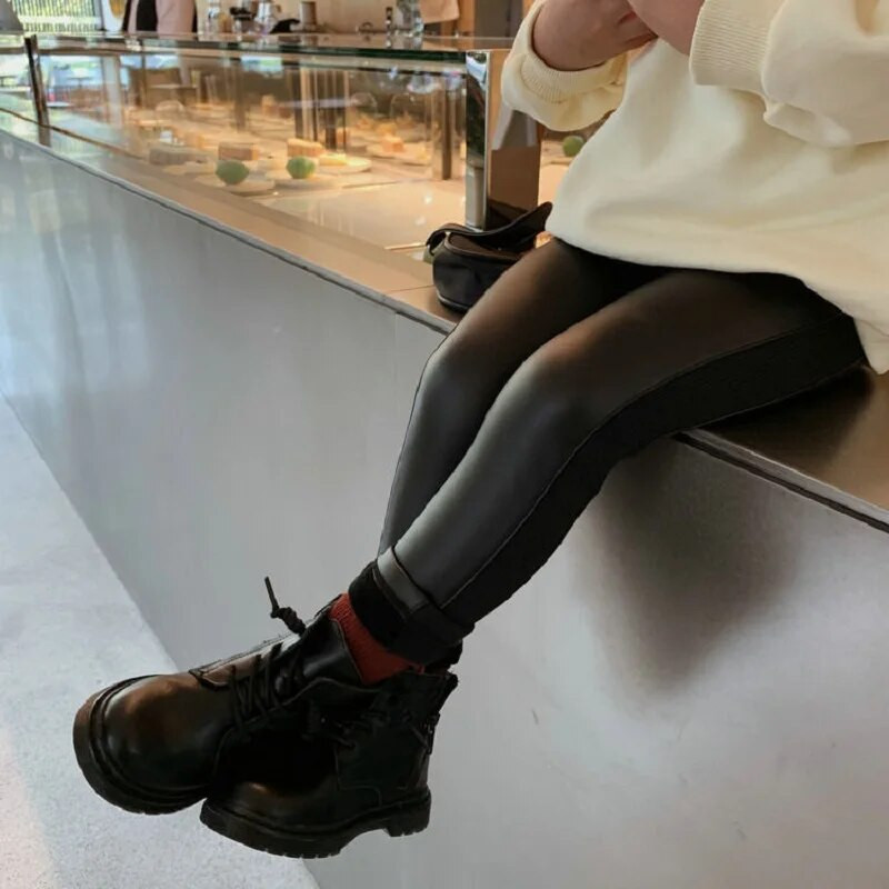 Meiteņu PU ādas legingi samta zīdaiņu mazuļa bērnu zīmuļu biksītes siltas vilnas bikses rudens pavasaris ziema zīdaiņu apģērbs 1-7 g.