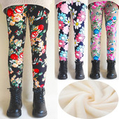 2-11G Girls Legings Rudens Ziema Bērni Siltas Bikses Biezas Samta Ziedu Apdrukas Bikses Bērns Meitene Saglabā siltumu Vilnas legingi