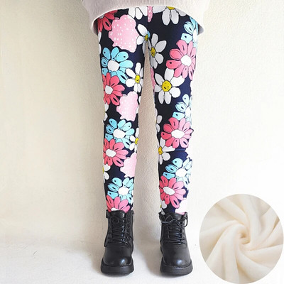 2-11G Girls Legings Rudens Ziema Bērni Siltas Bikses Biezas Samta Ziedu Apdrukas Bikses Bērns Meitene Saglabā siltumu Vilnas legingi