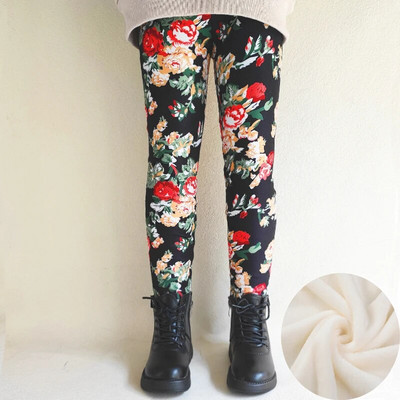 2-11G Girls Legings Rudens Ziema Bērni Siltas Bikses Biezas Samta Ziedu Apdrukas Bikses Bērns Meitene Saglabā siltumu Vilnas legingi