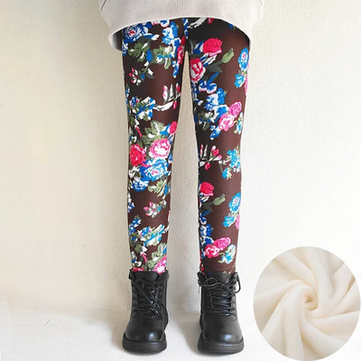 2-11G Girls Legings Rudens Ziema Bērni Siltas Bikses Biezas Samta Ziedu Apdrukas Bikses Bērns Meitene Saglabā siltumu Vilnas legingi