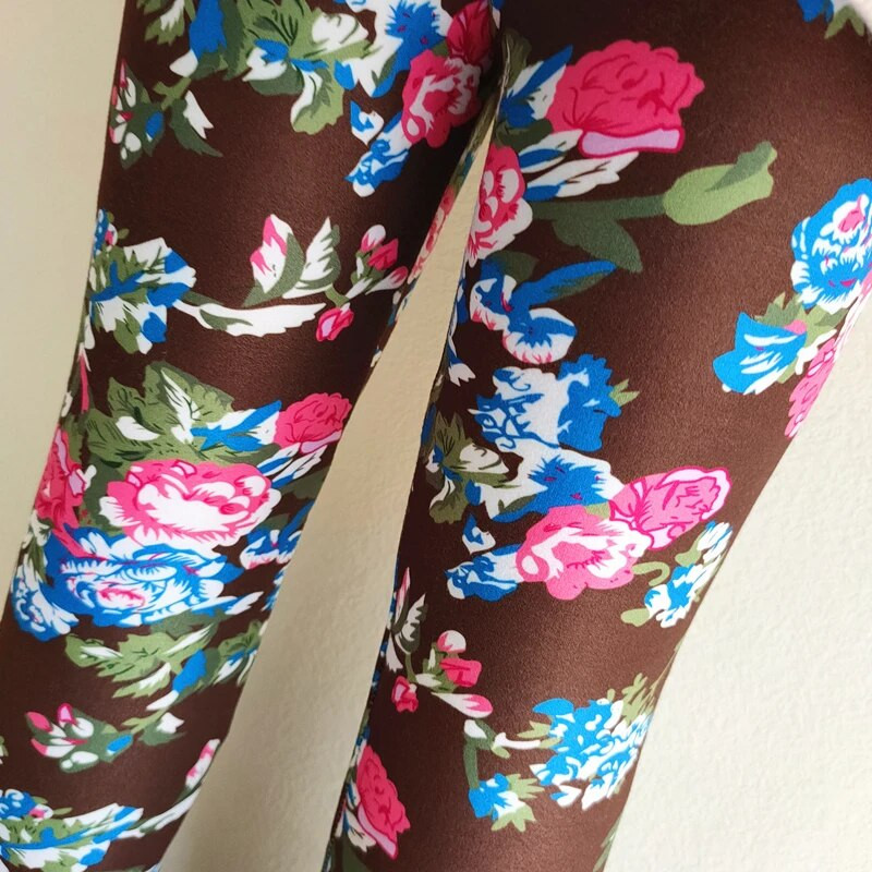 2-11G Girls Legings Rudens Ziema Bērni Siltas Bikses Biezas Samta Ziedu Apdrukas Bikses Bērns Meitene Saglabā siltumu Vilnas legingi