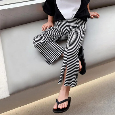 Laste püksid 2021 suvised korea tüdrukud beebid suvised laia säärega õhukesed üheksa punktiga püksid, triibulised püksid