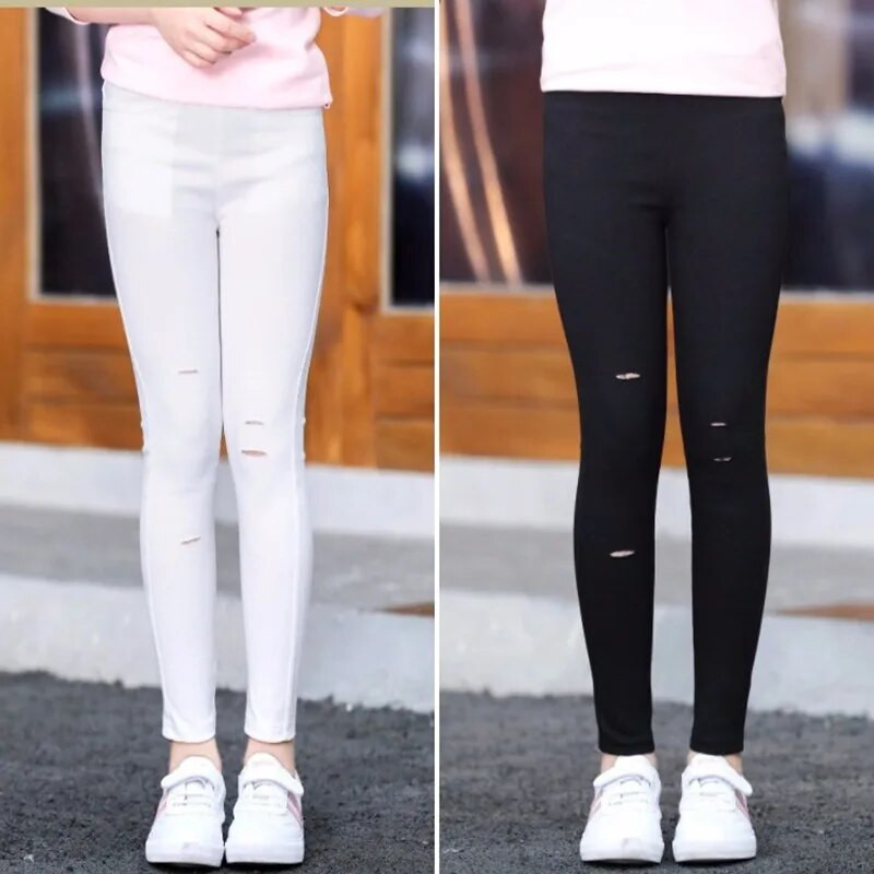 Meitenes valkā plēstas pēdas Zīmuļu bikses Meiteņu burvju bikses Summer Thin Section 2021 Jauns bērnu plāns, plāns melns