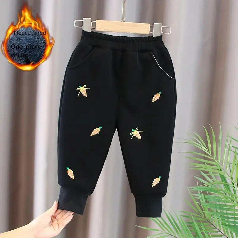 Gyermek téli hétköznapi hosszú nadrág Bő, hímzett sportnadrág Alkalmas lányok fiúk pamut anyag puha tapintású