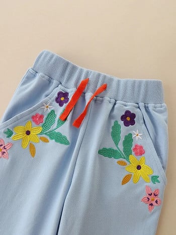  2-7 години 2023 г. Нови есенни пролетни панталони с бродерия на цветя Детски панталони за момичета Ежедневни пуловери Спортно облекло
