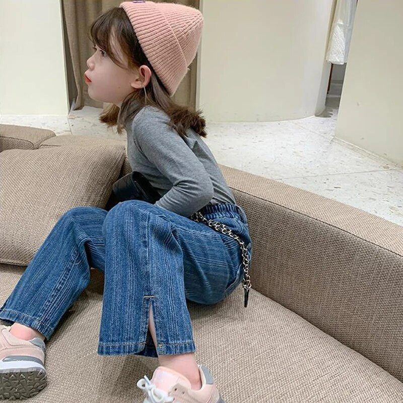 Meiteņu Bikses Pavasaris Rudens Jauns Trends Baby Kids Bērnu Džinsi Eiropas un Amerikas stila Modes dalītas platas bikses